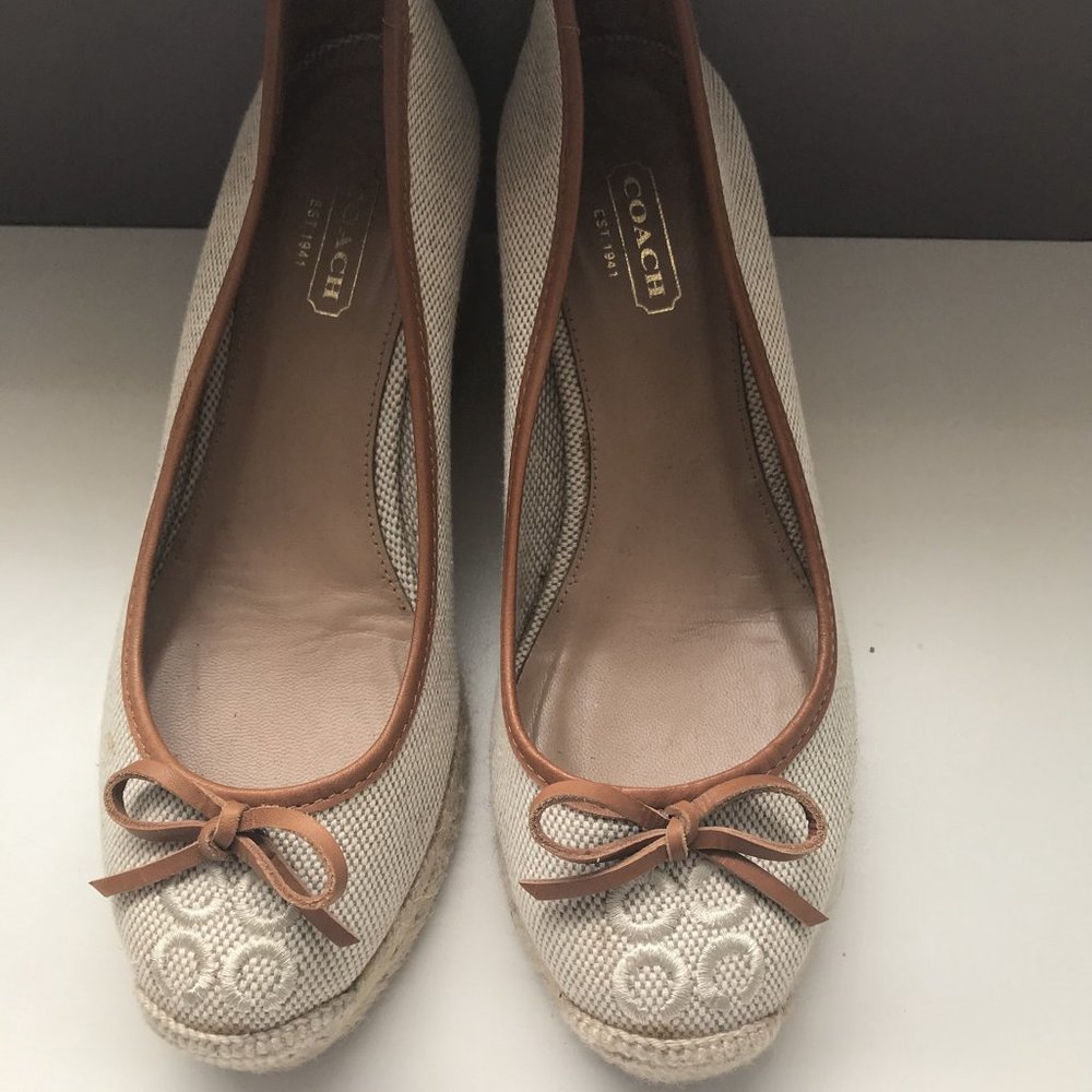 Coach Beige Linen Wedges, size 6